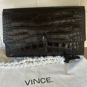 Vince croco embossed leather clutch